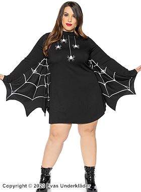 Halloween-tema, kostyme-kjole, lange ermer, edderkoppnett, S til 4XL